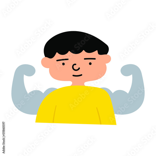 Happy kid. Self confidence. Strong arms behind his back. Flat vector Illustration on white background.