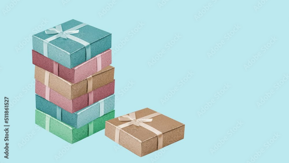 Boxes with gifts for a sale or a holiday on a blue background, a mockup for an advertising banner Boxes with gifts for a sale or a holiday on a blue background, a mockup for an advertising banner