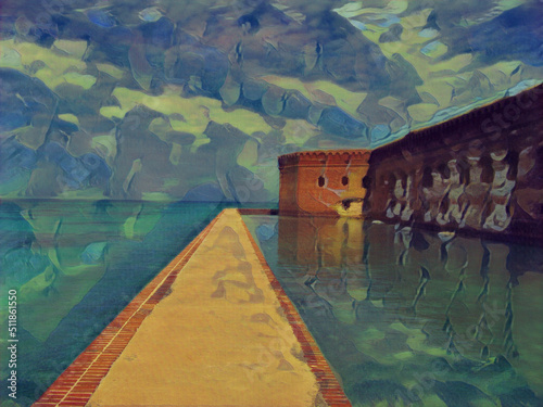 Image of Fort Jefferson in Dry Tortugas National Park; edited to look like a painting. photo