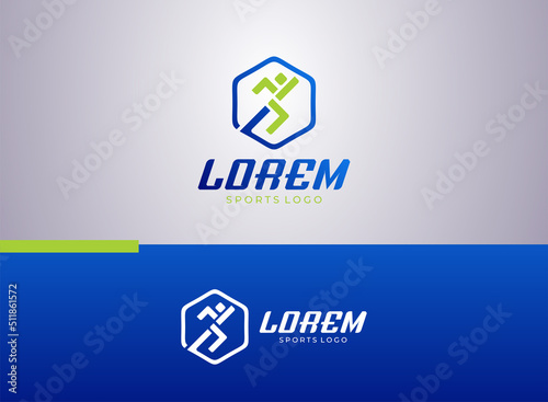 Sport logo template, with silhouettes of people running vector design