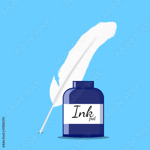 feather pen and ink pot cartoon icon illustration
