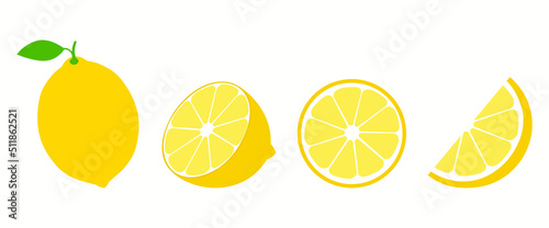 Fresh lemon fruit. Collection of lemon vector icons isolated on white background. Vector illustration for design and print