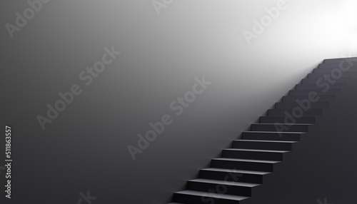 3d render concept of stairs steps leading to basement and bright light on top with copy space.