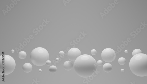 3d render of a white spheres with copy space on a grey background. Digital image illustration.