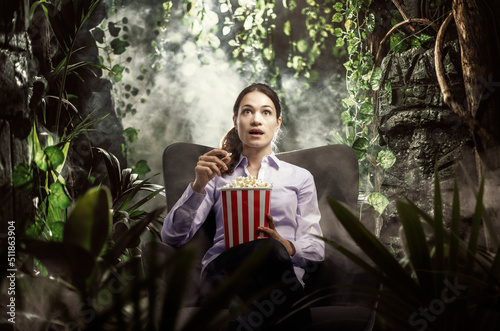 Woman having an immersive cinema experience photo