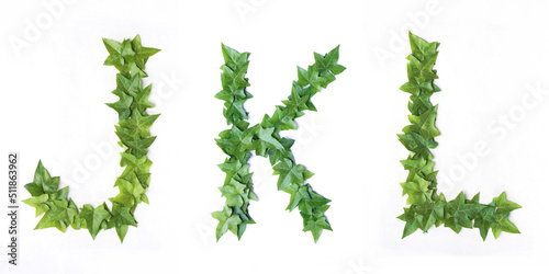 Wallpaper Mural Letters J K and L from decorative ivy on a white background. Letters J, K and L from ivy leaves. Leaves alphabet. Font from leaves isolated on white background Torontodigital.ca