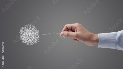 Tableau sur toile Woman untangling a chaotic doodle