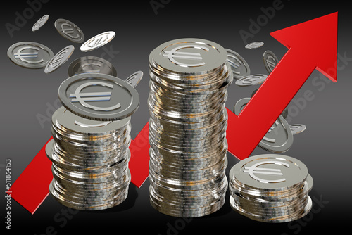 Euro money. Red up arrow ne...