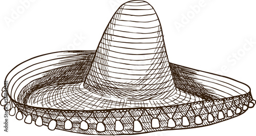 Illustration Mexican sombrero in sketch style. Vector illustration