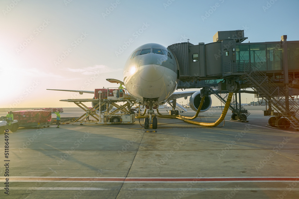 DOHA, QATAR CIRCA JUNE, 2017 Qatar Airways aircraft on tarmac at