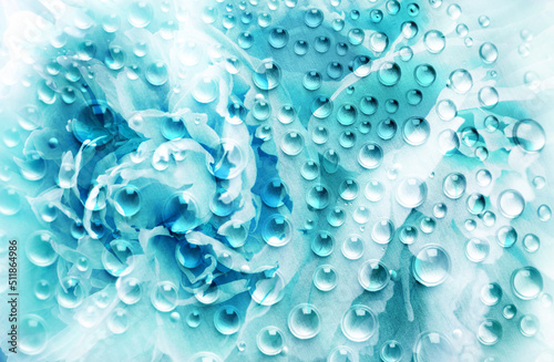 abstract background in blue and green colors with glass and drops of water 