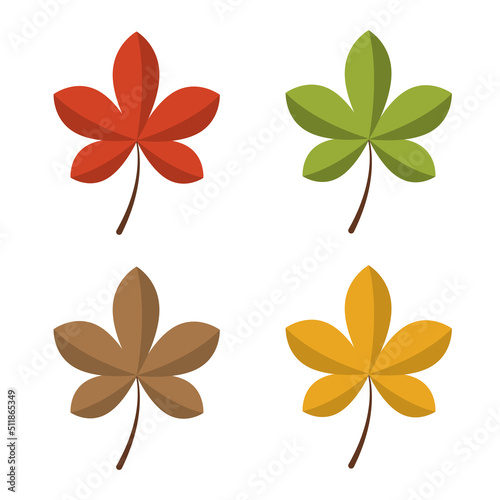 A set of autumn leaves in different colors in a flat style. Vector image.