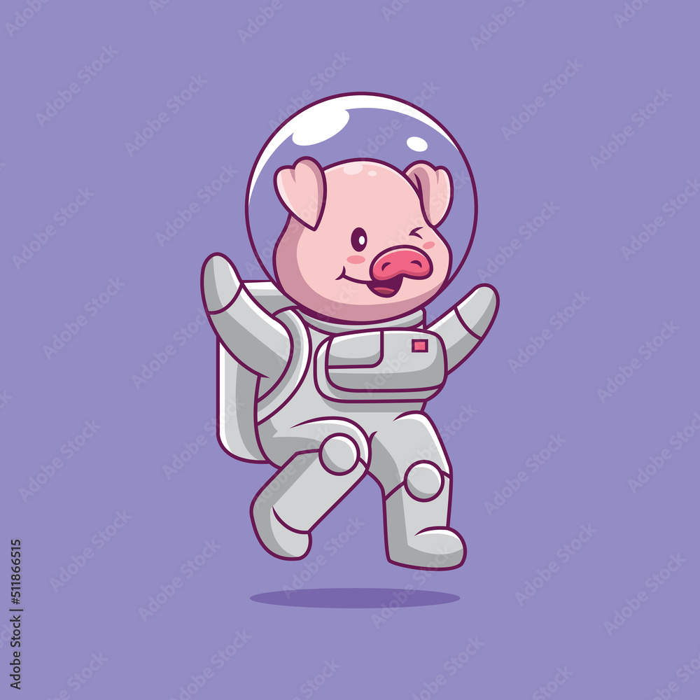 Cute pig astronaut flying cartoon illustration Cute pig astronaut flying cartoon illustration
