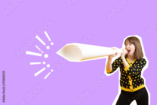 Girl with loudspeaker on a ...