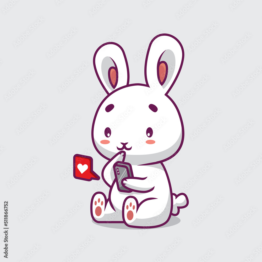 Cute rabbit playing phone cartoon illustration Cute rabbit playing phone cartoon illustration