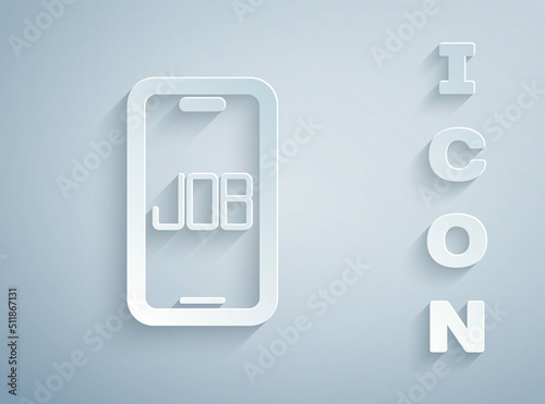 Paper cut Search job icon isolated on grey background. Recruitment or selection concept. Human resource and recruitment for business. Paper art style. Vector