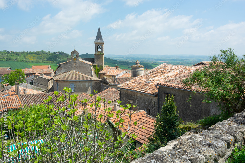 Beautiful view to the French fields and old church in Lautrec, France