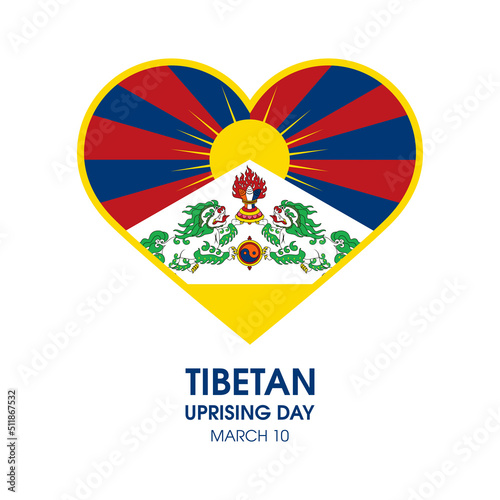 Tibetan Uprising Day vector. Flag of tibet in heart shape icon isolated on a white background. Tibetan flag vector. March 10. Important day