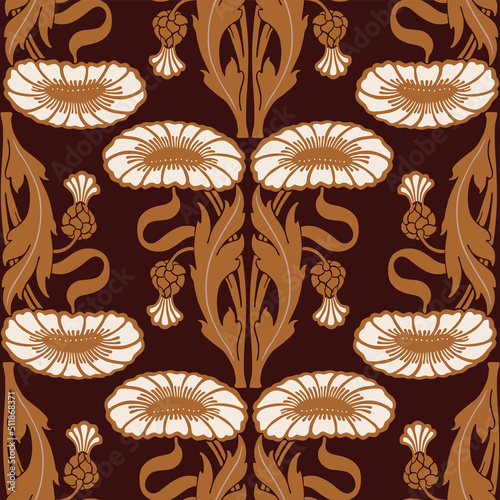 Seamless background of silhouettes vintage floral elements in art nouveau style