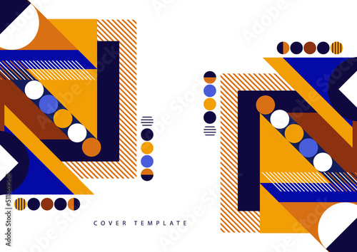 Modern abstract brochure with geometric shapes, circles and squares, lines. Minimal bold architectural style vector set with figure templates.