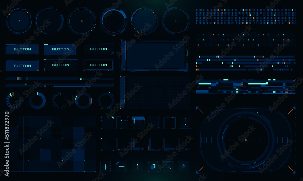 Fototapeta premium Set of Sci Fi Modern User Interface Elements. Futuristic Abstract HUD. Good for game UI. Vector Illustration EPS10
