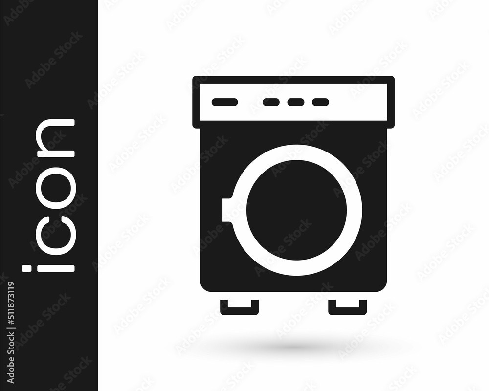 Black Washer icon isolated on white background. Washing machine icon. Clothes washer - laundry machine. Home appliance symbol. Vector