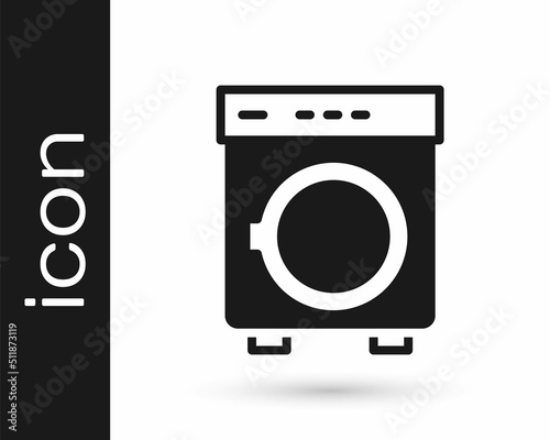 Black Washer icon isolated on white background. Washing machine icon. Clothes washer - laundry machine. Home appliance symbol. Vector