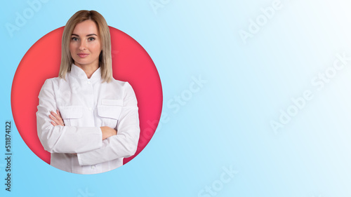 Young woman in medical robe...