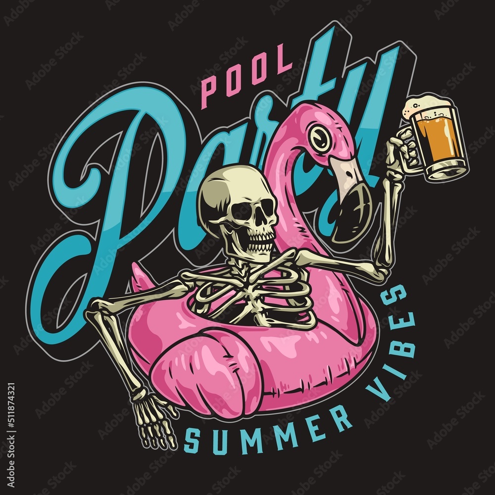 Pool party sticker vintage colorful Stock Vector | Adobe Stock