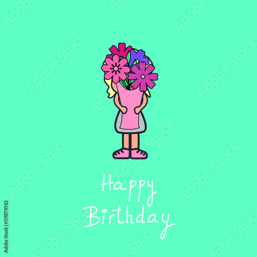 Happy Birthday Postcard with Flowers