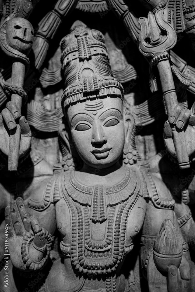Statue of god Shiva, Hindu god, black and white photo Stock Photo