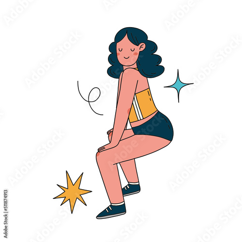 Dance hand drawn flat twerk illustration. Minimal vector drawing with female cartoon character. Girl dancer isolated on white background.