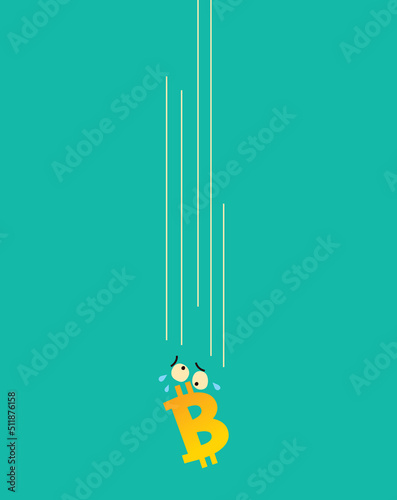 bitcoin falling - cartoon illustration about  bitcoin price falling and crypto market crashing