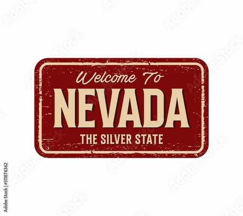 An illustration of a [WELCOME TO NEVADA THE SILVER STATE] sign isolated on a white background