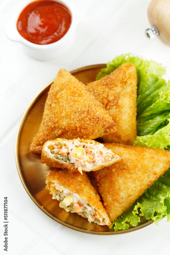 Risoles, Indonesian Traditional Snack, Served on Gold Plate Risoles, Indonesian Traditional Snack, Served on Gold Plate