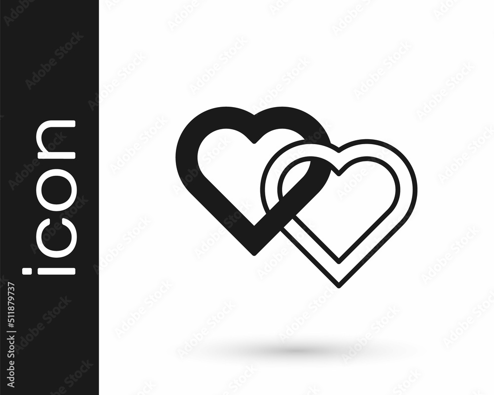 Black Two Linked Hearts icon isolated on white background. Romantic symbol linked, join, passion and wedding. Valentine day. Vector Black Two Linked Hearts icon isolated on white background. Romantic symbol linked, join, passion and wedding. Valentine day. Vector