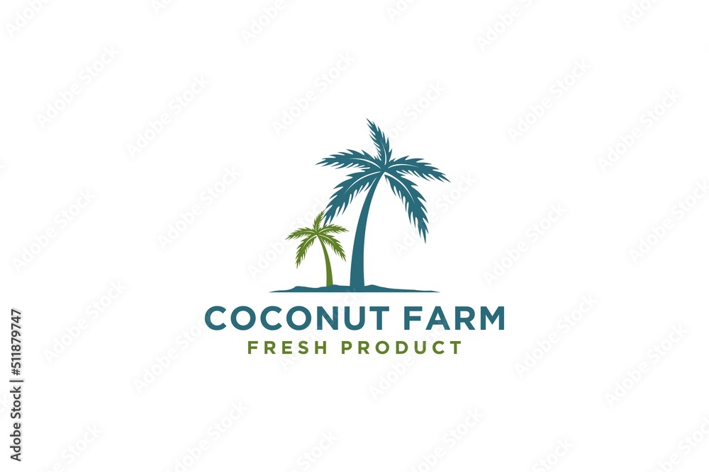 Coconut palm tree logo silhouette design beach island tropical flora leaf