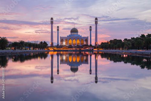 Landscape of beautiful sunset sky at Central Mosque, Songkhla province, Southern of Thailand. photo