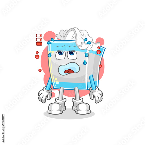 tissue box low battery mascot. cartoon vector