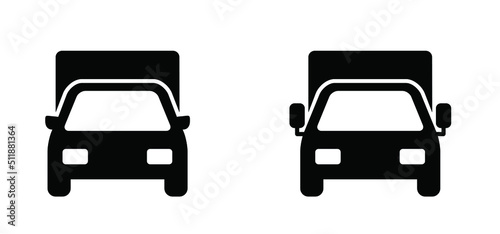 Ccargo front view symbol. Vector urban transport icon. Cartoon lorry front view icon or pictogram. Truck or car for loading and unloading. Delivery van or freight minibus sign