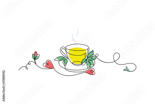line art vector, cup with hot green tea