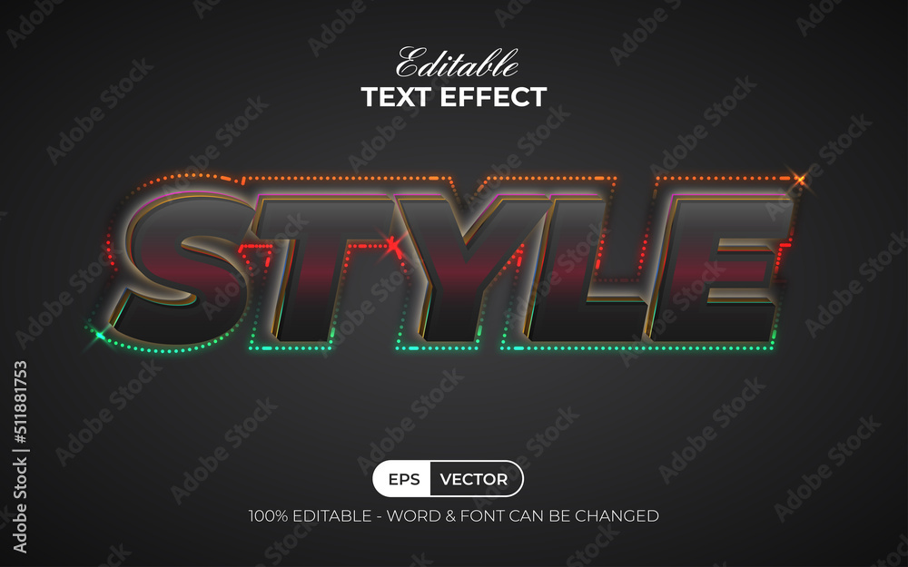 Text effect neon light style. Editable text effect.