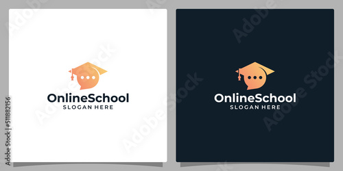 College, Graduation cap, Campus, Education logo design and chat bubble illustration vector design.