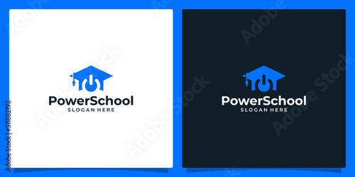 College, Graduation cap, Campus, Education logo design and power button vector illustrator design.