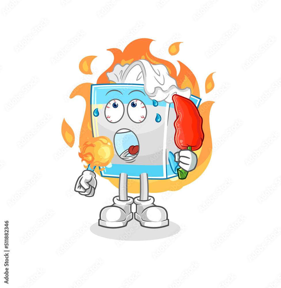 tissue box eat hot chilie mascot. cartoon vector tissue box eat hot chilie mascot. cartoon vector