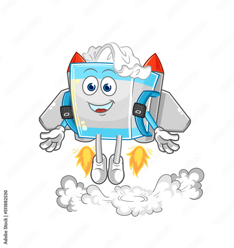 tissue box with jetpack mascot. cartoon vector tissue box with jetpack mascot. cartoon vector