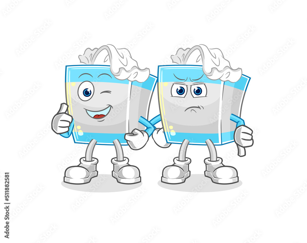 tissue box thumbs up and thumbs down. cartoon mascot vector tissue box thumbs up and thumbs down. cartoon mascot vector