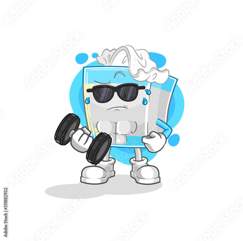 tissue box lifting dumbbell vector. cartoon character