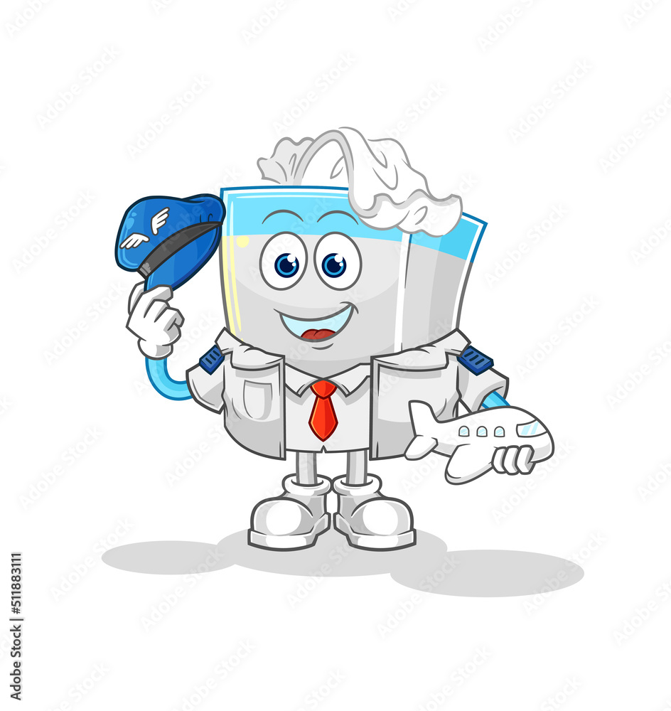 tissue box pilot mascot. cartoon vector
