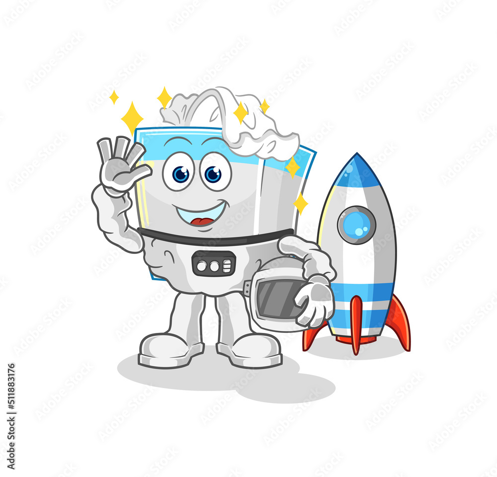 tissue box astronaut waving character. cartoon mascot vector